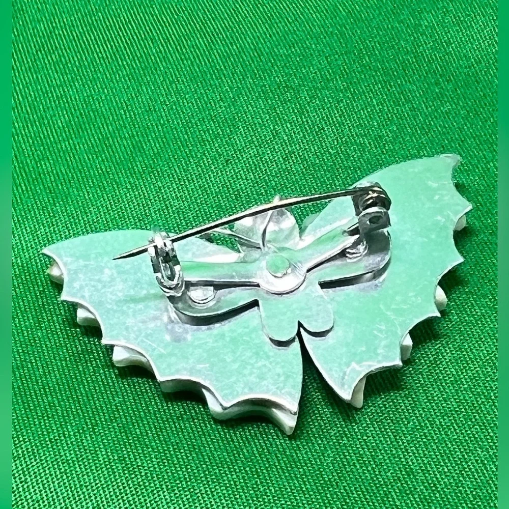 Vintage Antique silver Tone Mother of Pearl  Moth Butterfly Brooch Bouquet Pin